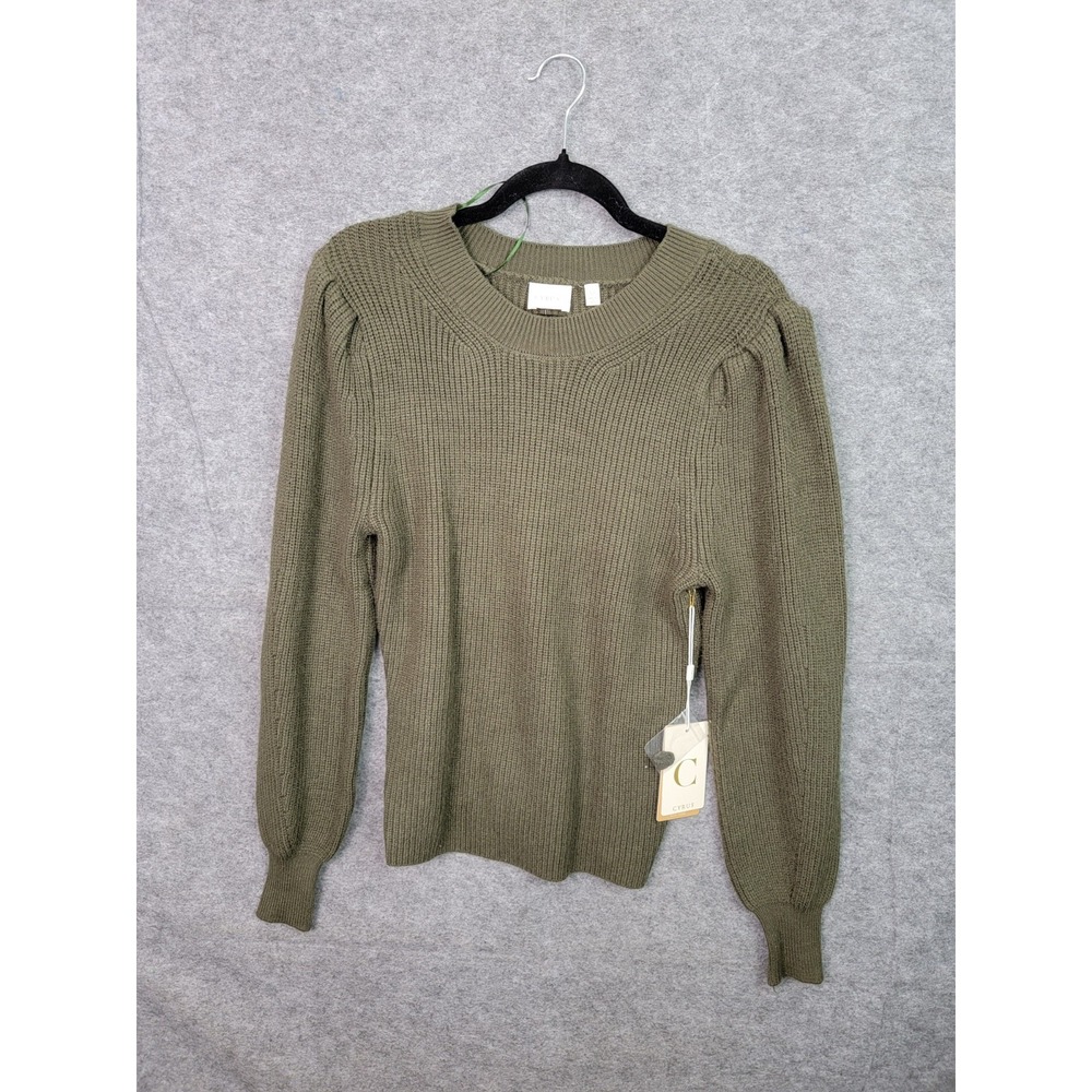 Cyrus Sweater Women's XS NWT olive Green Cable-knit Crewneck Ribbed Career
